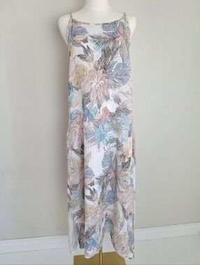 NWT Lungo L'Arno Italian Linen Sleeveless Tropical Print Midi Dress Size S